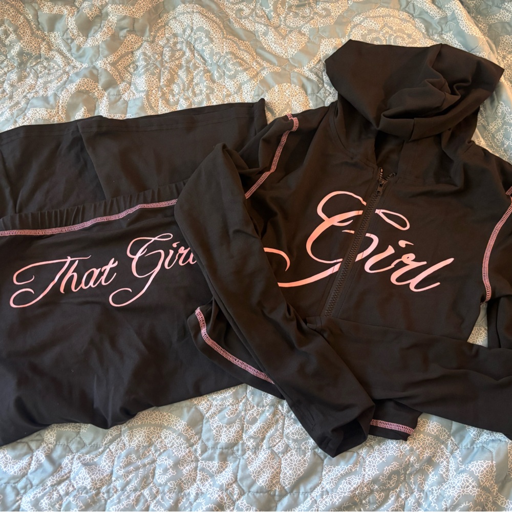 Black and Pink Women's Flare Pants Set